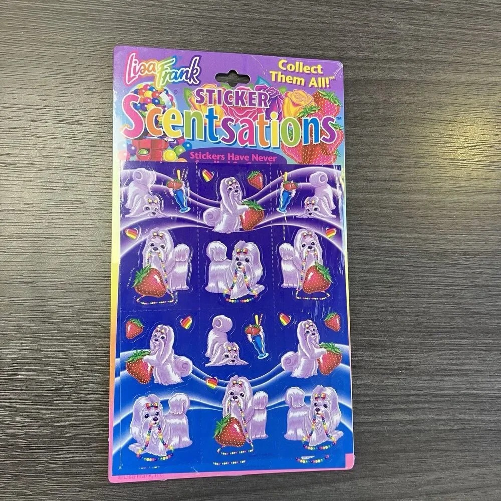 New Sealed LISA FRANK Scentsations Stickers Vintage 90s Strawberry Dogs Sniff